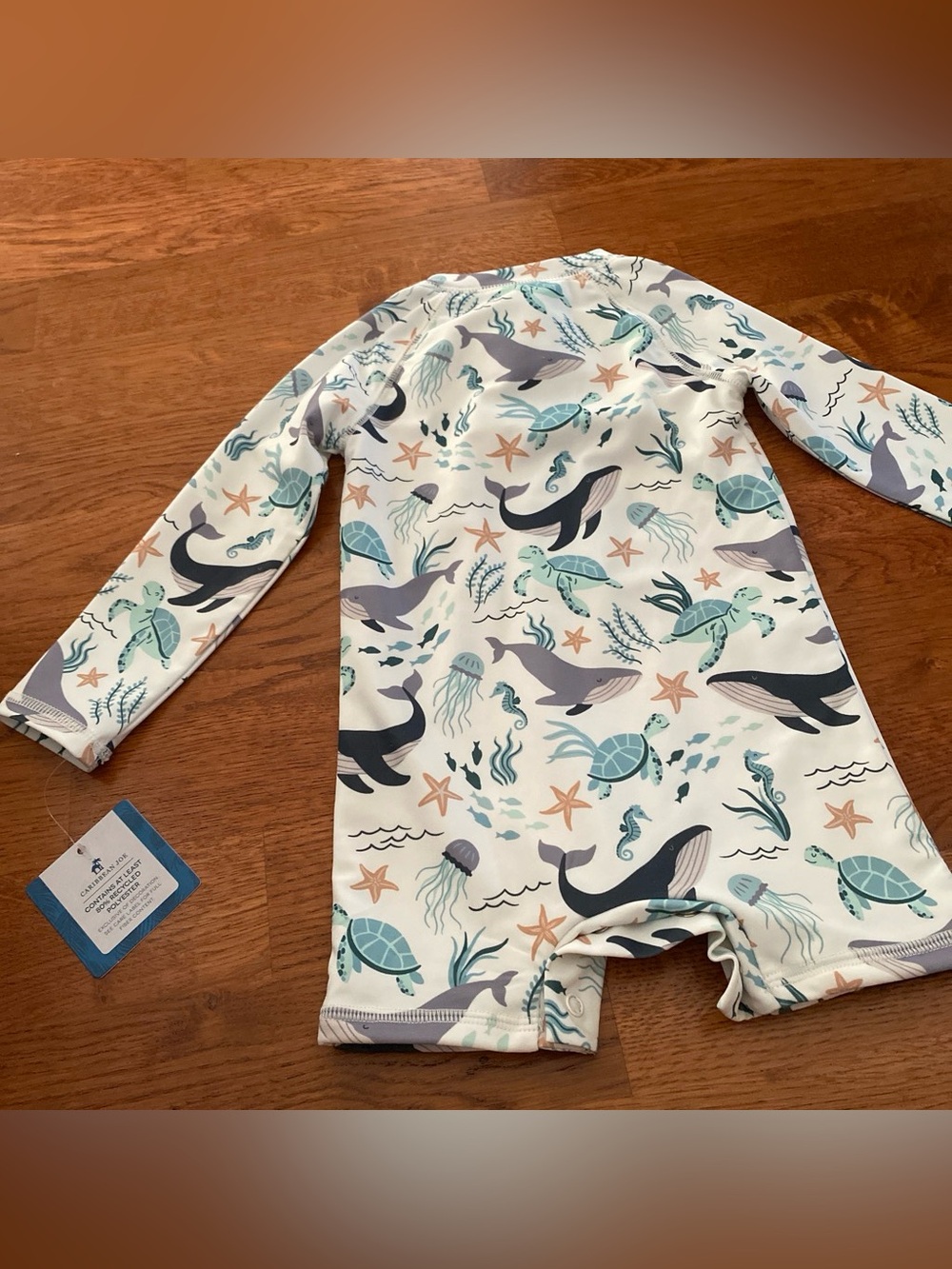 Caribbean Joe White Kids One-Piece Swimsuit with Ocean Creature Print